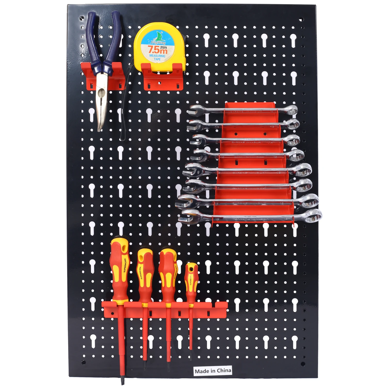 

Pegboard Wall Organizer, 4ft Metal Garage Pegboard Tool Organizer w/3 Pegboards, Drill Bit Rack, Wrench Rack, Hooks Accessories,