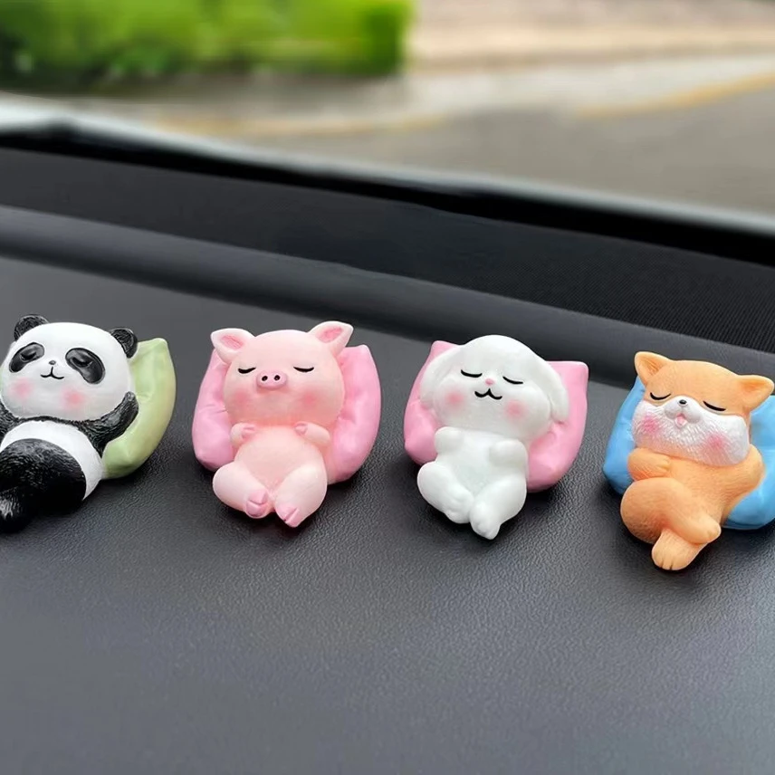 Sleeping Animals Resin Ornament Pig Rabbit Dog Pillow Sofa Blanket Home Decoration Panda Desktop Miniatures Figurines Room Decor