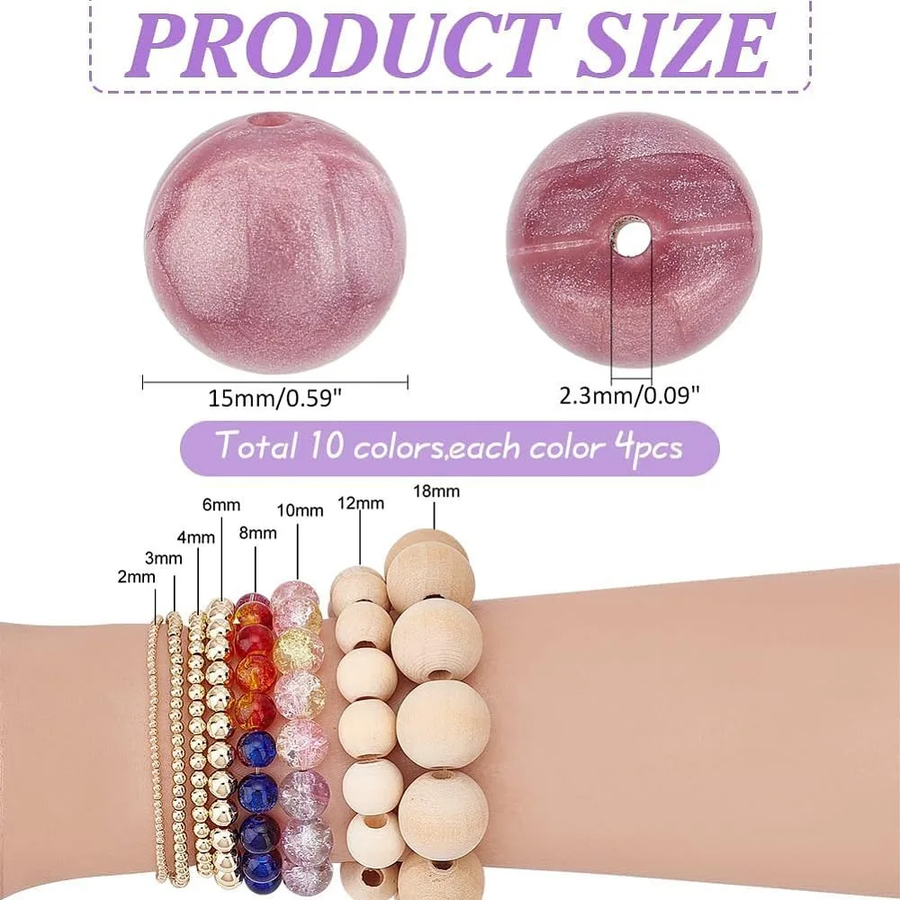 Food Grade Focal Beads Round Plum 15mm Hole: 2.3mm 10 colors 4pcs/color 40pcs