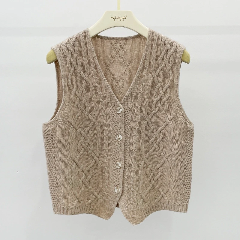 cardigan gilet maglione da donna cavo vintage gilet da donna top vestiti abbottonati vestiti marroni fantasia autunno retrò uncinetto preppy