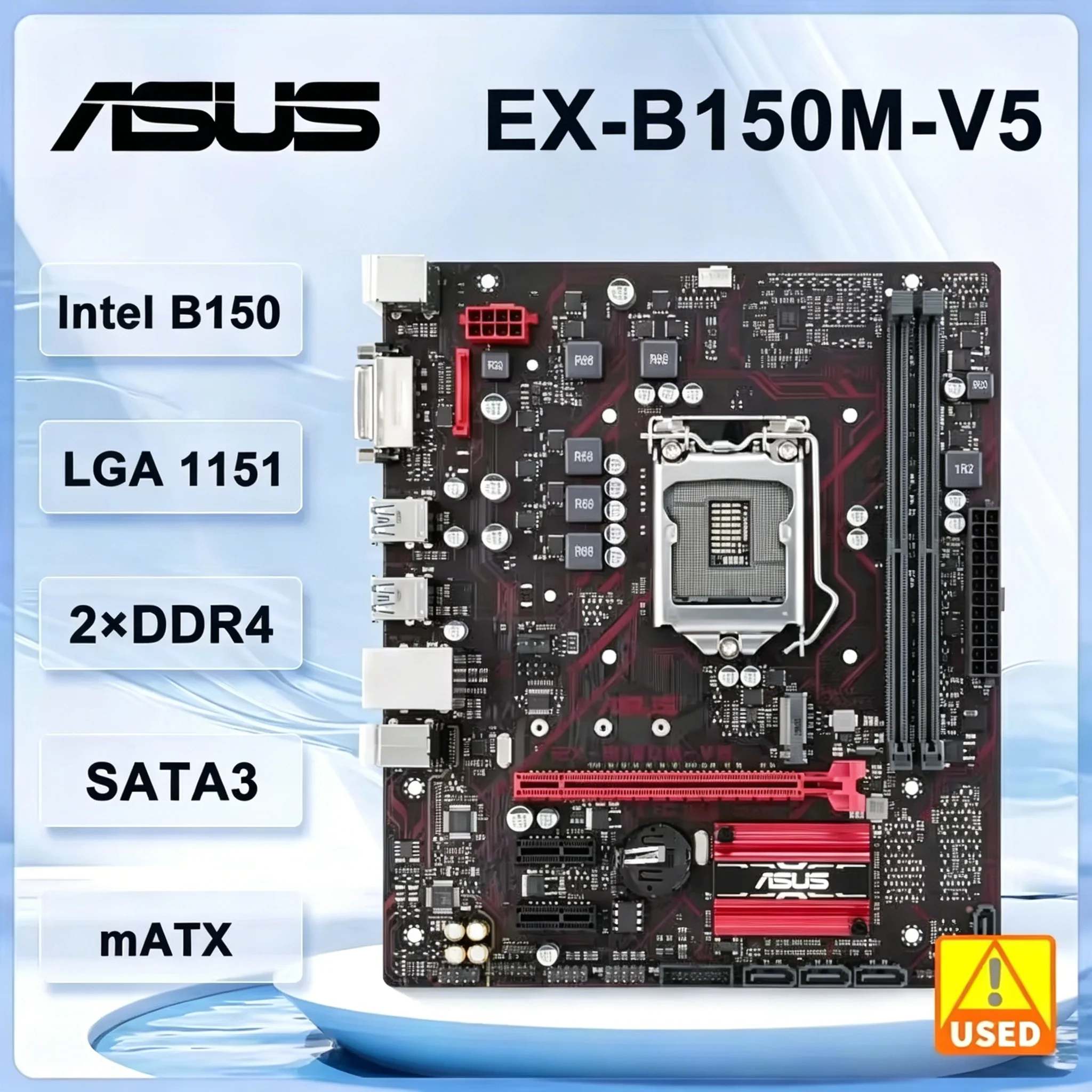 Placa-mãe ASUS EX-B150M-V5 Intel B150 LGA 1151 DDR4 32GB Micro ATX, suporta processadores Core i3-6300, i7-7700, 7100, 6400, 6500, 7400.