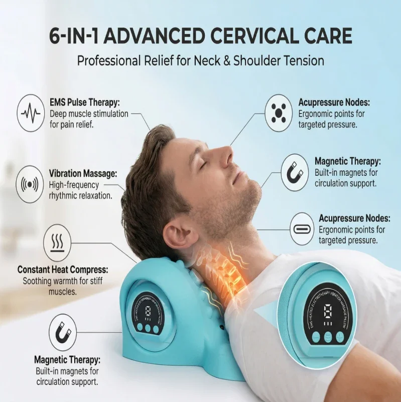 

Electric Neck Cervical Traction Massager Vibration Kneading Massage Pillow Ergonomic Head Pillow Home Relax Tool