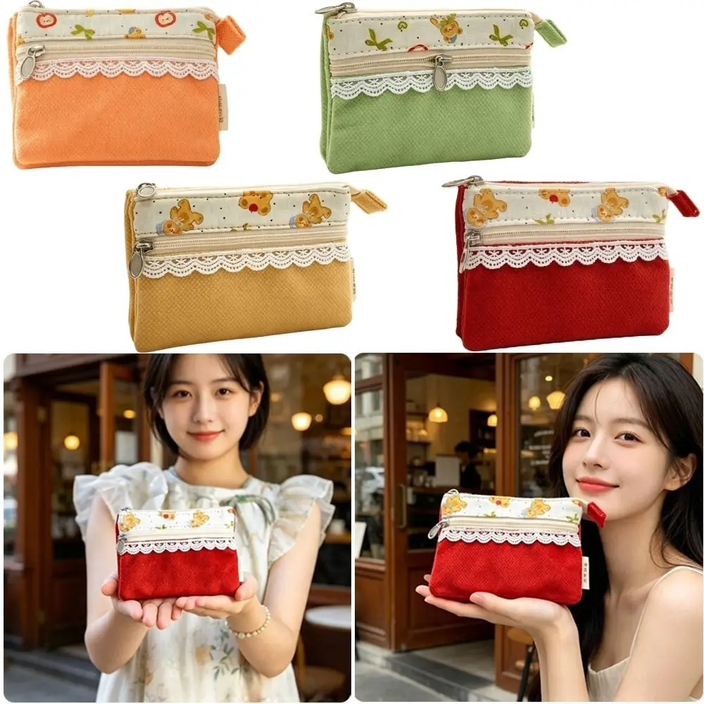 Porte-monnaie ours de dessin animé mignon, porte-cartes multi-couches à fermeture éclair, sac à documents étanche pour voyage