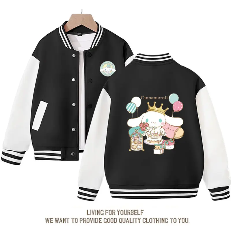 Sanrio Kawaii Anime Cinnamoroll Cute Cartoon Girls Baseball Uniform Spring Autumn New Kids Top Jacket Birthday Gift