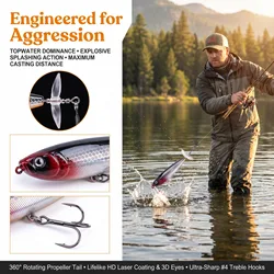 Goture plopper topwater flotante con cola giratoria para lucio