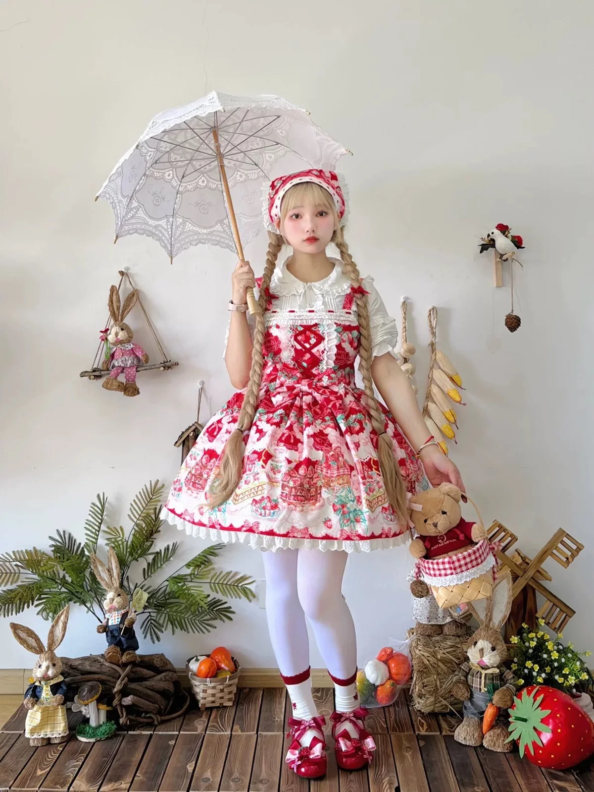 Strawberry JSK Lolita suspender dress sweet and cute cake red