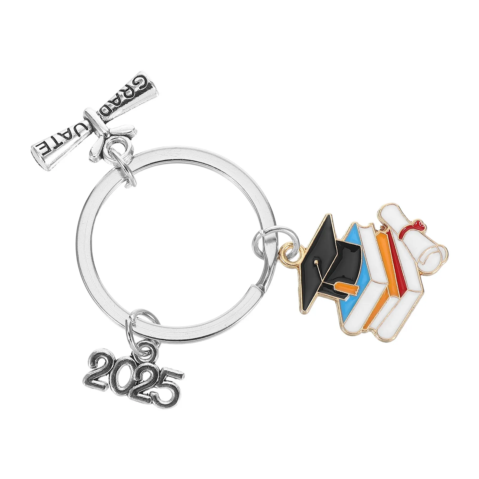 2025 Graduation Cap Book Keychain Stainless Steel Inspirational Keepsake for Students Graduates Classmates Grad Season Accessory