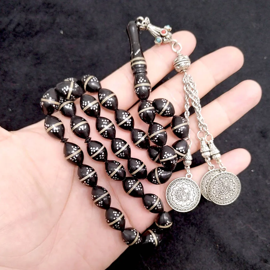 Turkish Tasbih Natural kuka with silver point black bracelet arabia fashion 33 prayer beads Eid Ramadan gift islamic accessories