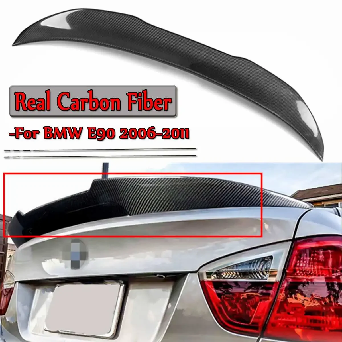 Real Carbon Fiber Car Rear Spoiler Wing Lip Extension For BMW E90 3 Series M3 4 Door Sedan 2006-2011 Rear Trunk Boot Spoiler Lip