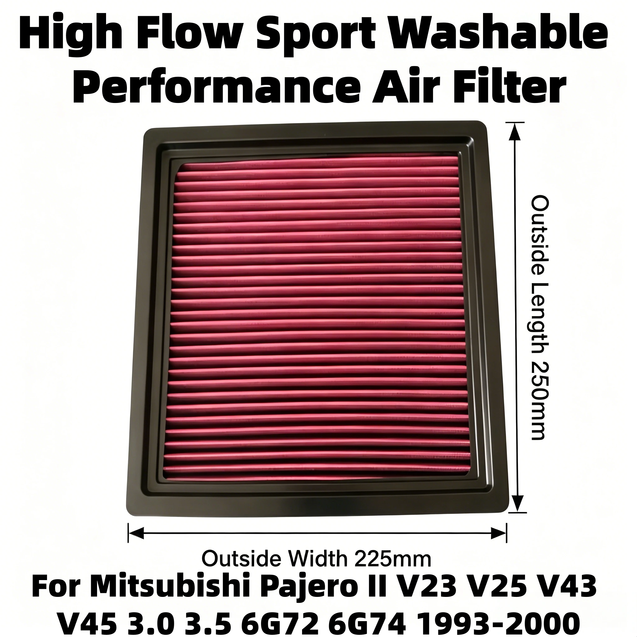 High Flow Sport Washable Performance Air Filter For Mitsubishi Pajero II V23 V25 V43 V45 3.0 3.5 6G72 6G74 1993-2000 OE:MD620837