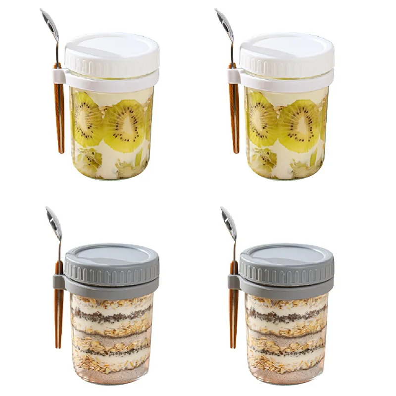 

Overnight Oats Containers with Lids and Spoons-Glass Food Storage Containers for Milk, Cereal, Fruit-Oatmeal Jars