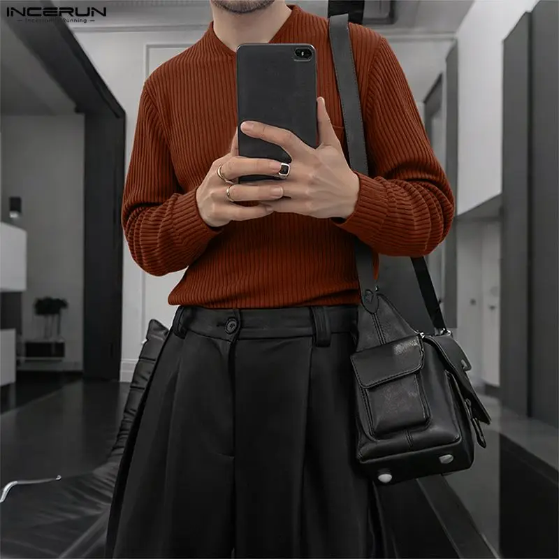 

INCERUN Men Sweater Solid Color V Neck Long Sleeve Knitted Male Pullovers Streetwear Spring Autumn Fashion Casual Sweaters S-5XL