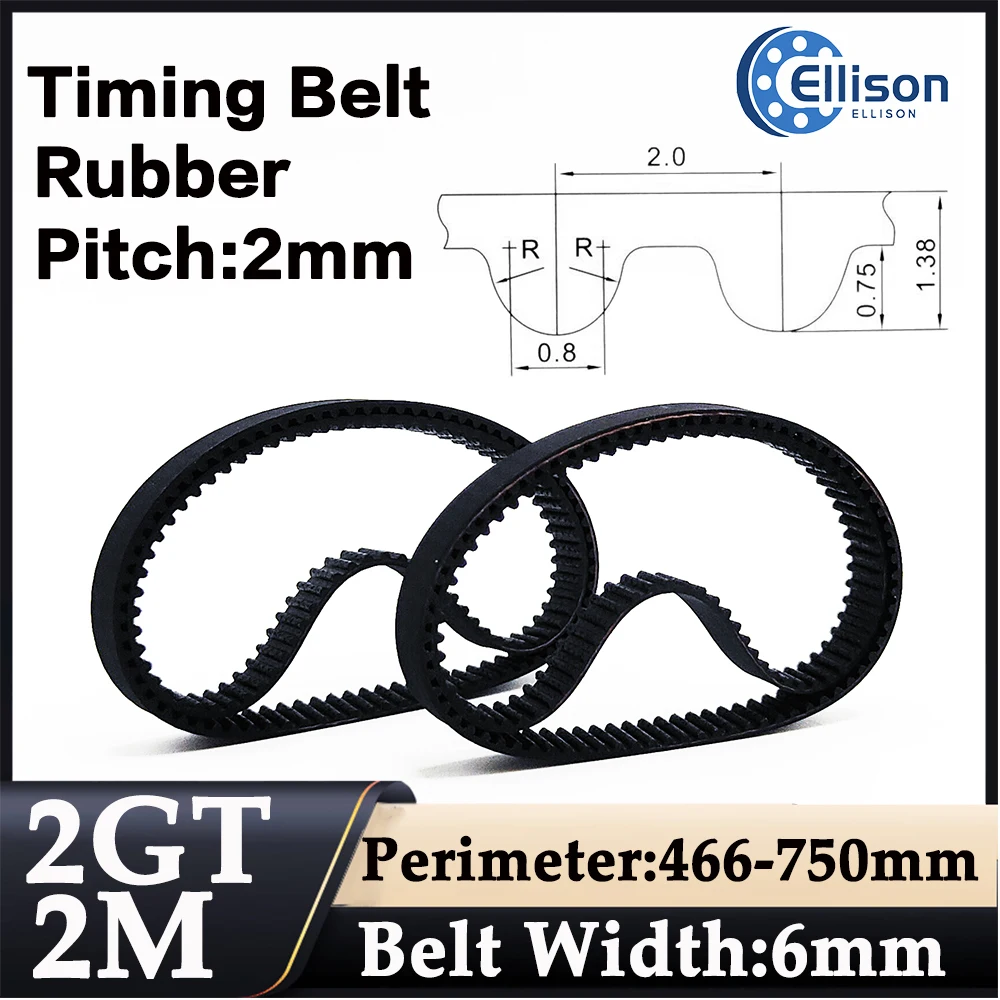 3D printer transmission accessories 2GT/2M rubber synchronous belt with a tooth pitch of 2mm and a circumference of 466-750mm