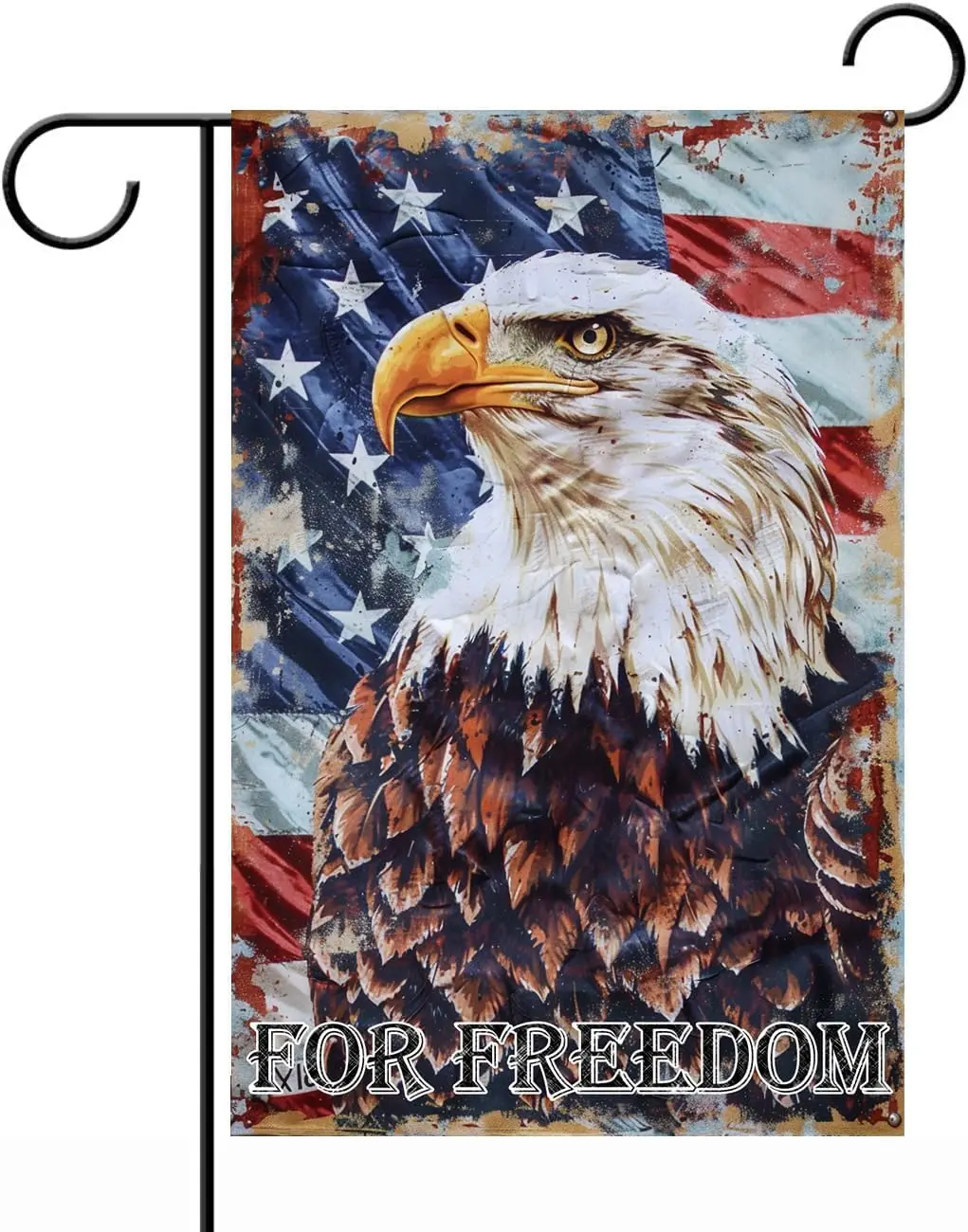 Freedom Garden Flag - Bald Eagle and American Flag, Oil Painting Style, 12x18 Inches for Yard Outdoor Decor