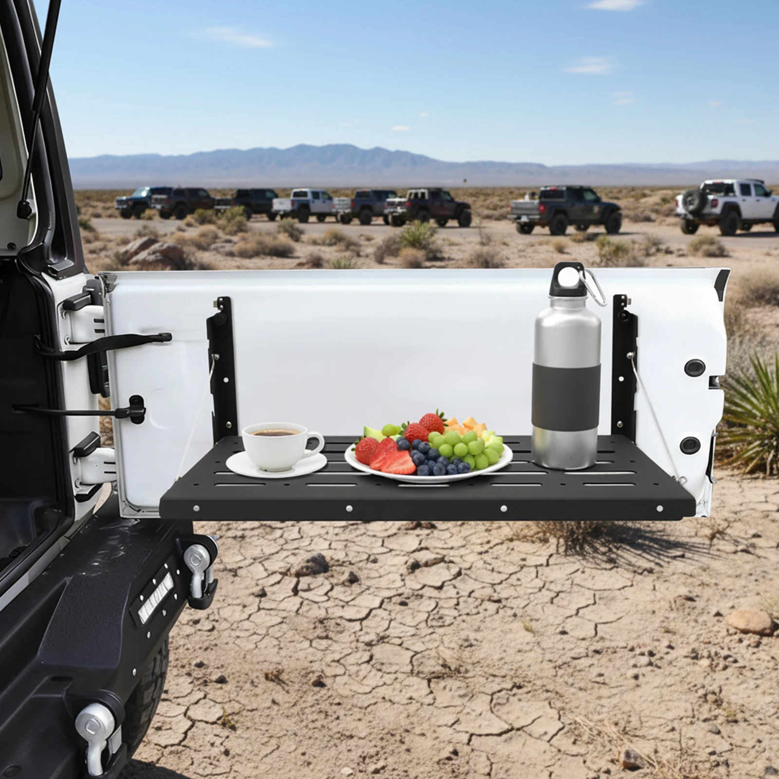 Klappbarer Heckklappen-Tisch 34,01kg/75lbs Tragfähigkeit Tragbarer Klapp-Esstisch für 07-17 Jeep Wrangler JK 2/4-Türer – Detail 9