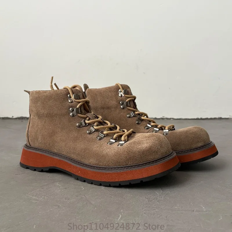 Japanese Thick Sole Genuine Leather Outdoor Ankle Boots Men Autumn Workwear High Top Shoes Vintage Desert Boots view 6