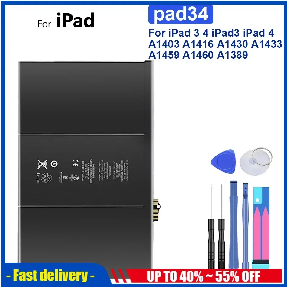 Replacement Tablet Battery 11560mAh For Apple  iPad 3 4 iPad3 iPad4 A1403 A1416 A1430 A1433 A1459 A1460 A1389 Batteries