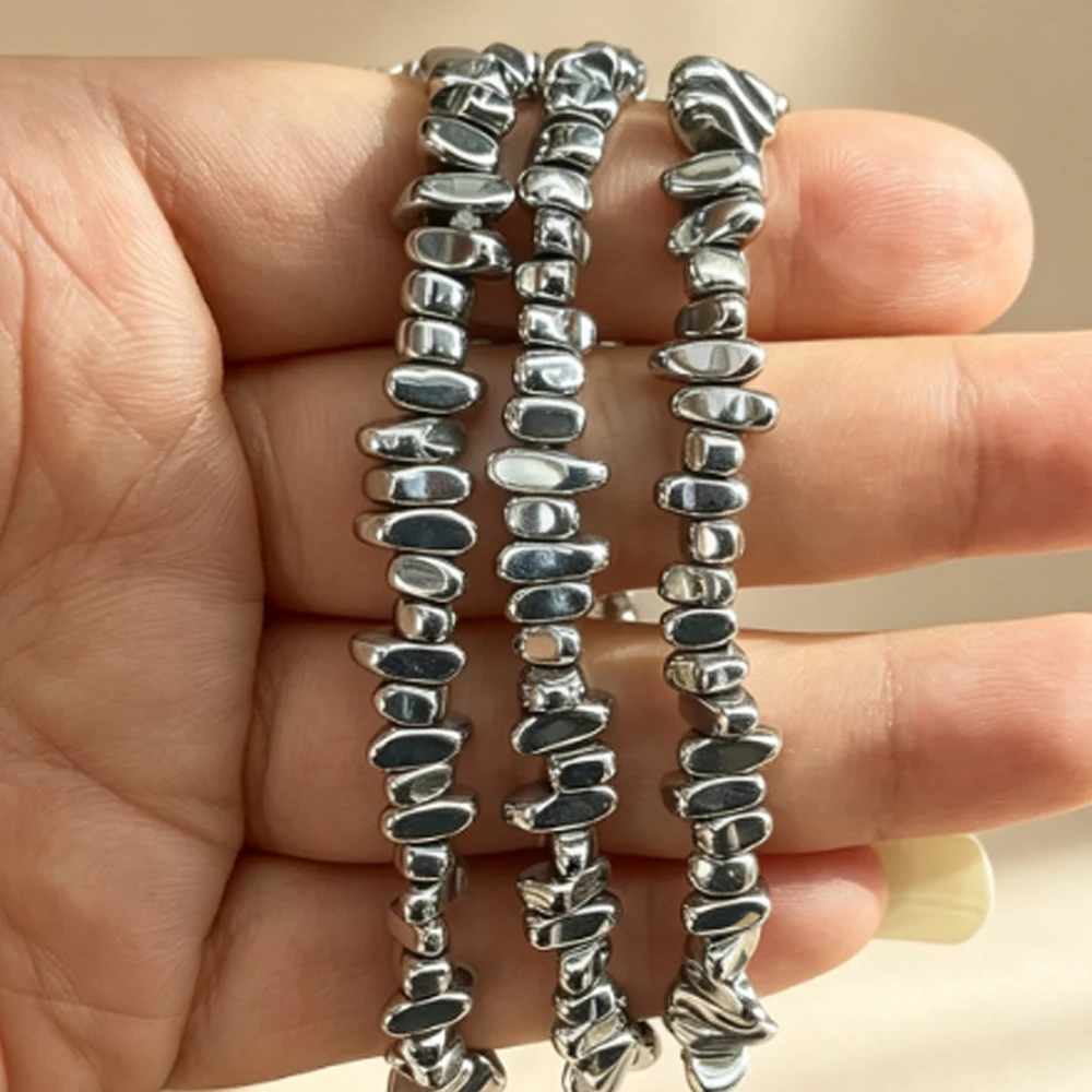 18cm Semi-finished Beads 5–6mm Natural Hematite Stone Irregularly Shaped for Jewelry Making DIY Necklaces Bracelets Accessories
