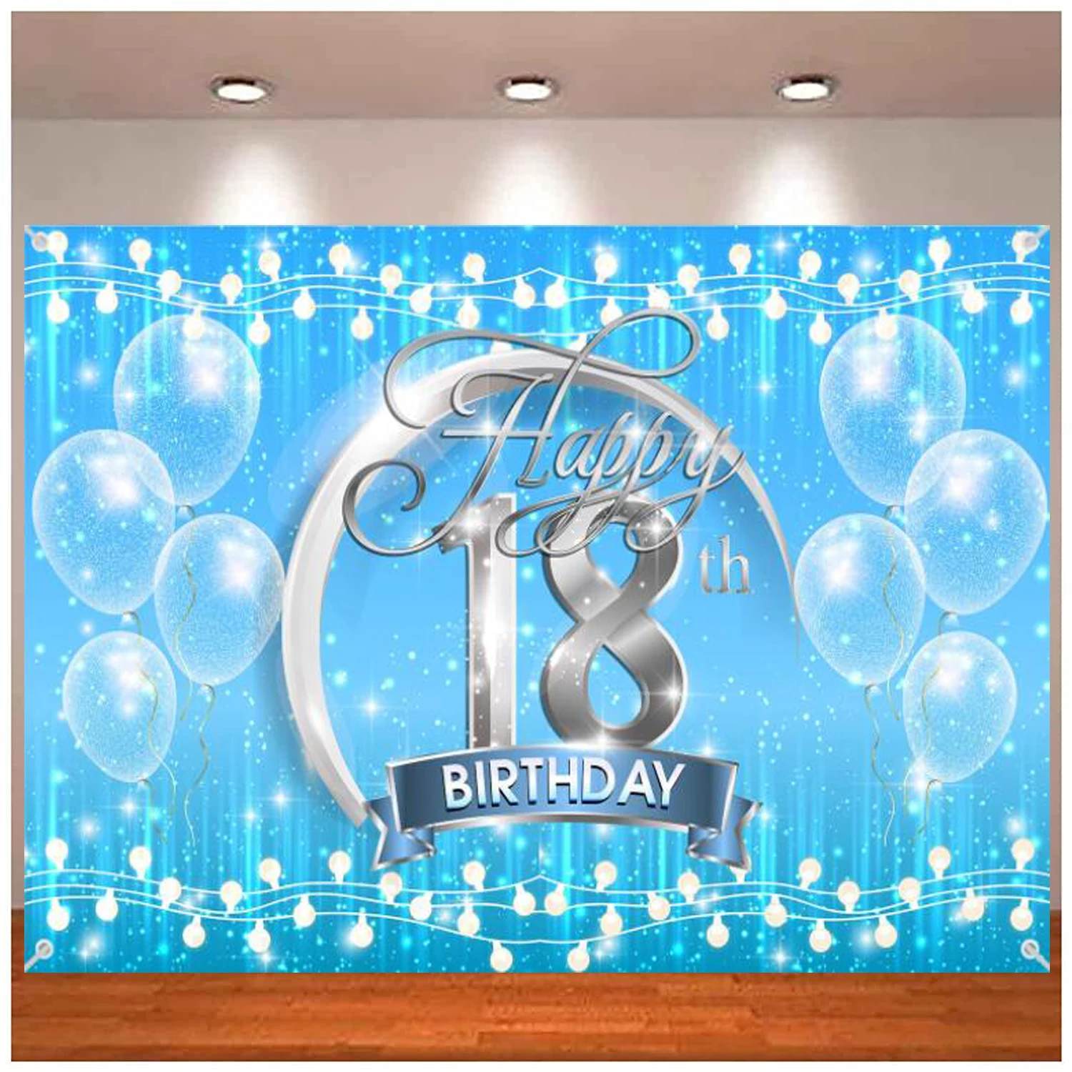 

Photography Backdrop Banner Blue And Silver Boys Girls Happy 18 Years Old 18th Birthday Background Party Decor Sign Supplies