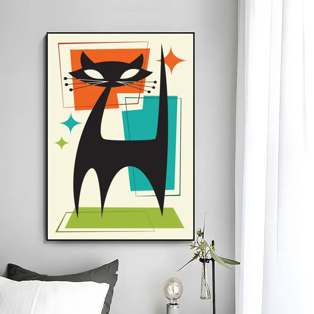 Mid Century Black Cat Poster HD art sticky wall waterproof home bedroom bar aesthetic decoration - view 6