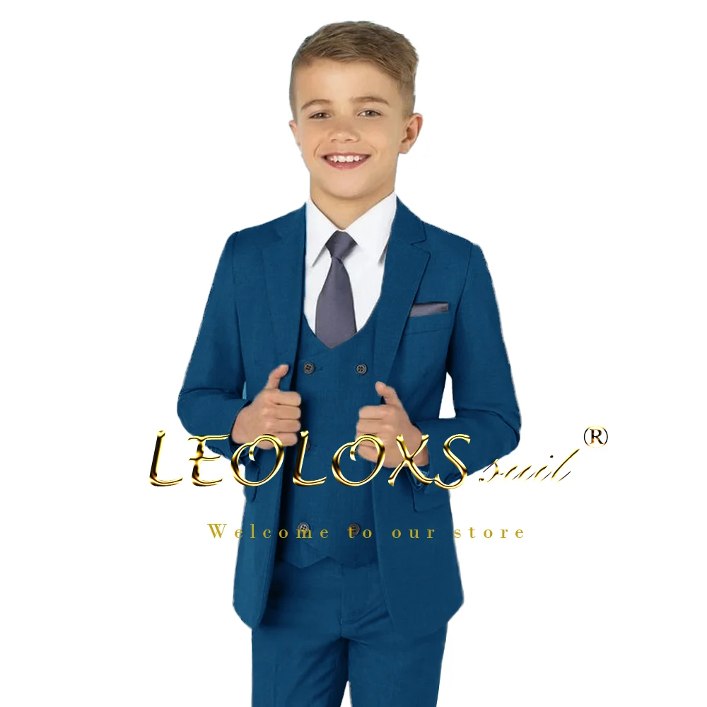 3-piece formal suit for boys aged 3~16 years old, jacket, vest and trousers set, suitable for formal wedding party occasions