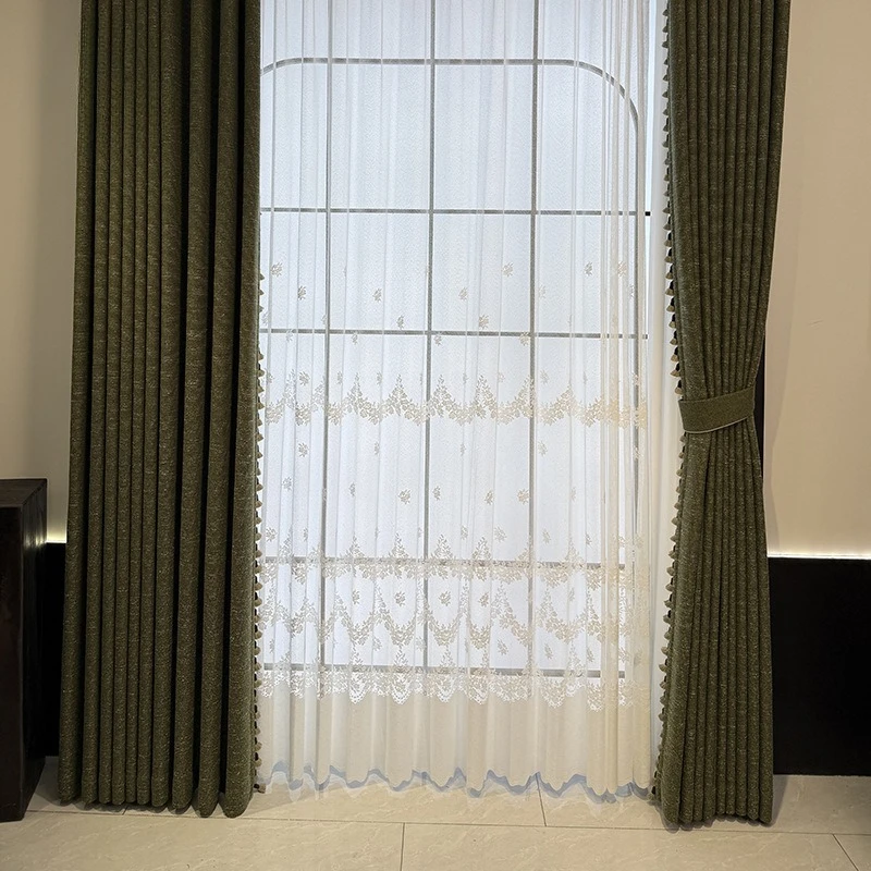 New Heat Insulation and Sunscreen Gauze Embroidered White Screen Bedroom Living Room French Window Balcony Window Customized