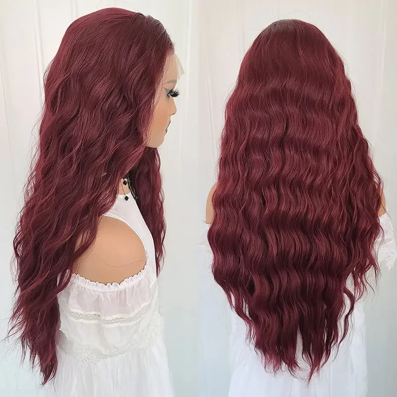 Synthetic Hair Lace Wig Synthetic Lace Front Wigs for Women Natural Hairline Long Burgundy Red Wig Pre Plucked Cosplay Wavy Wigs