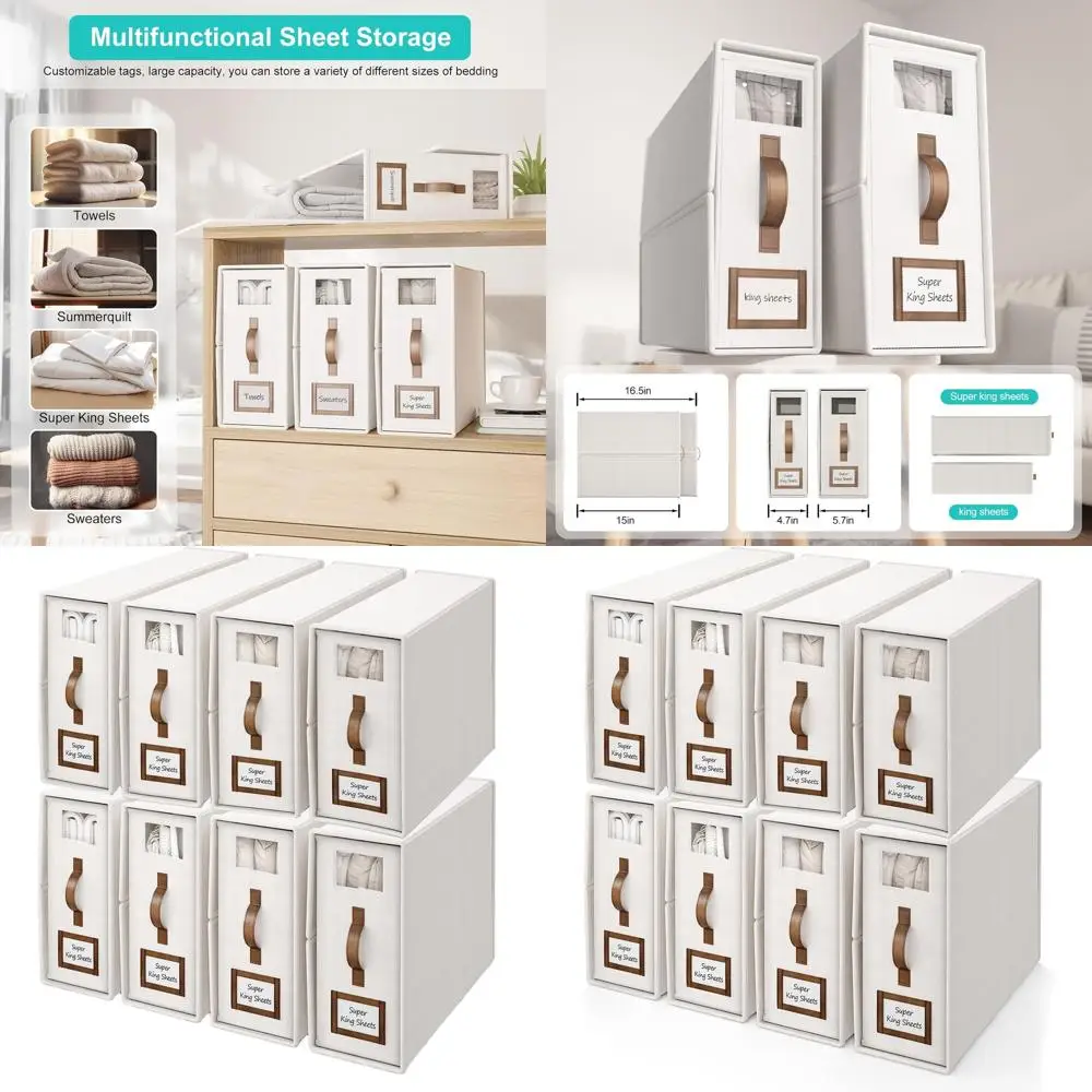 

Cal King Bed Sheets Organizer with Handle, Storage Box for Linen, 5.2 Gal White Duvet Cover Set