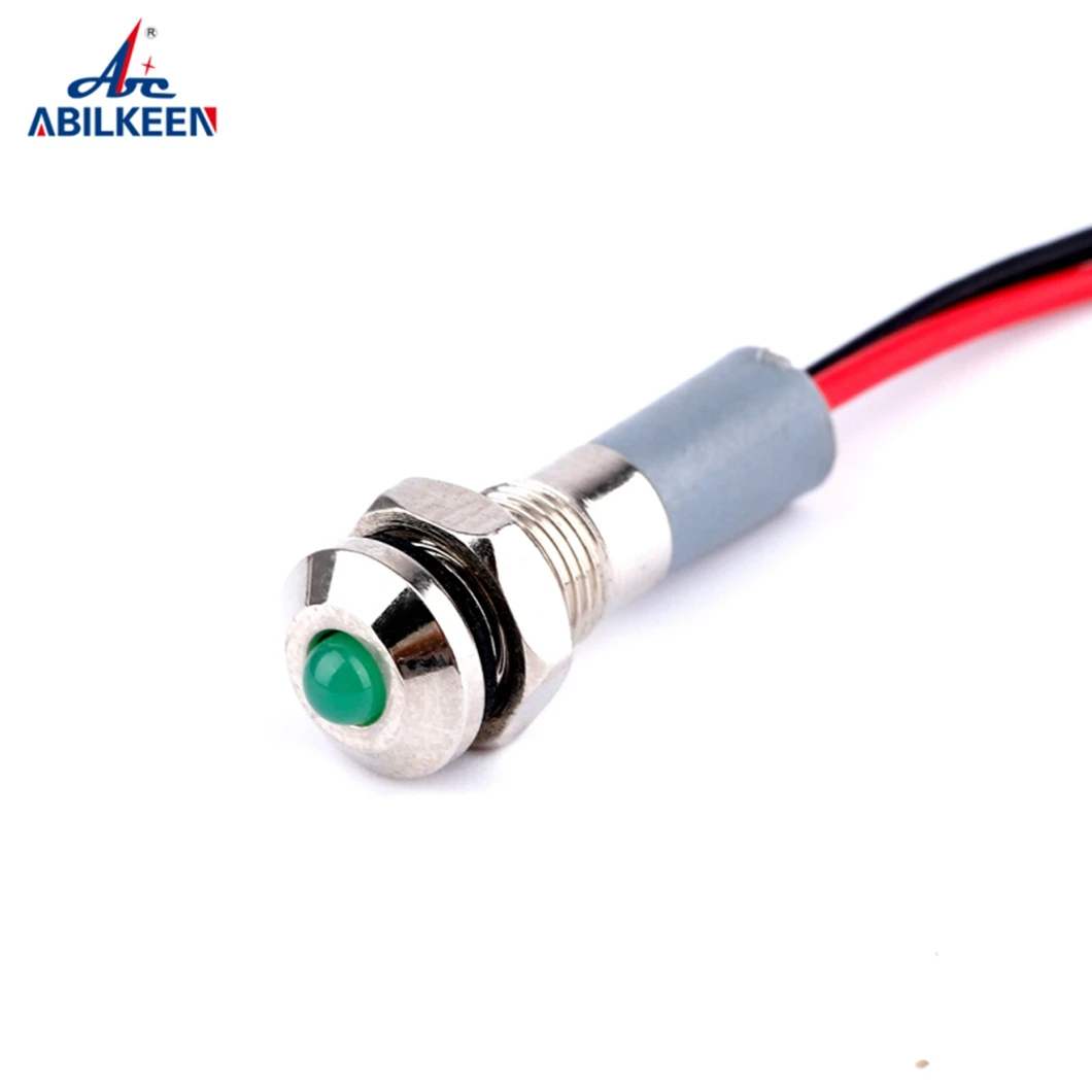 ABILKEEN 20PCS IB6A-QX-D 6MM Domed Head Metal LED Indicator Light DC3-6V/12-24V AC110V AC220V Industrial Pilot Lamp 150MM Cable