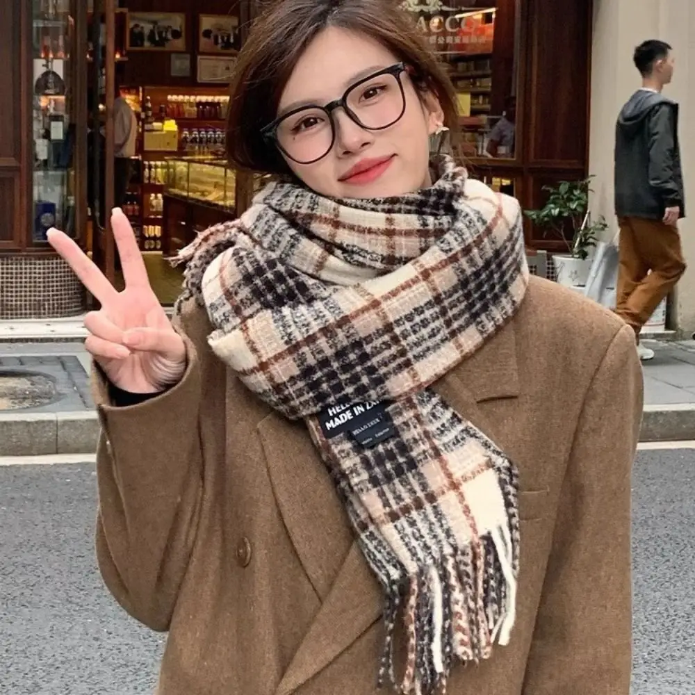 

New 190*60cm Winter Plaid Scarf Windproof Warm Long Tassel Scarves Soft Thickened Women Wraps lovers