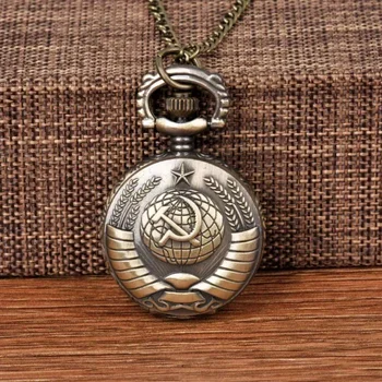 2024 Nieuwe Sovjet Sikkel Hamer Stijl Quartz Zakhorloge Ketting Bronzen Hanger Klok Ccp Rusland Embleem Communisme Top Geschenken