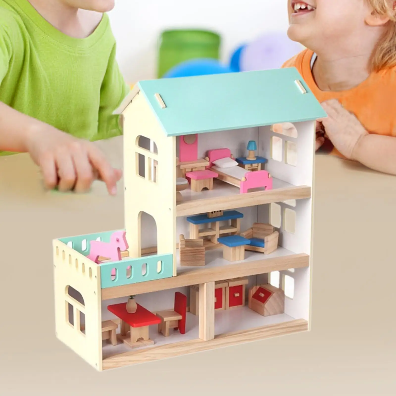 Casa delle bambole in legno per bambini Villa principessa 3 livelli Casa delle bambole moderna per famiglie Set da gioco per bambini dai 3 anni in su Regali di compleanno