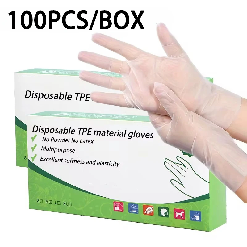 100PCS Disposable TPE Gloves Household Transparent Cleaning TPE Gloves Suitable for Kitchen Bathroom Living Room Cleaning Tools