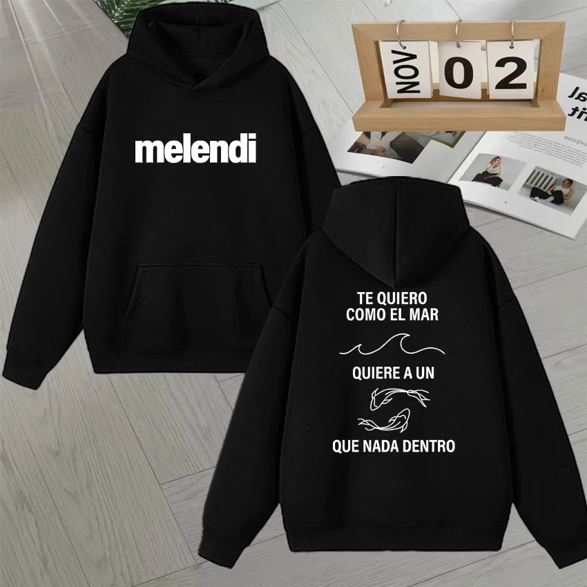 

Rapper Melendi Tour Album Graphic Double Sided Print Hoodie Long sleeve Sweatshirt Hip Hop Fleece Autumn Winter Pullover Unisex