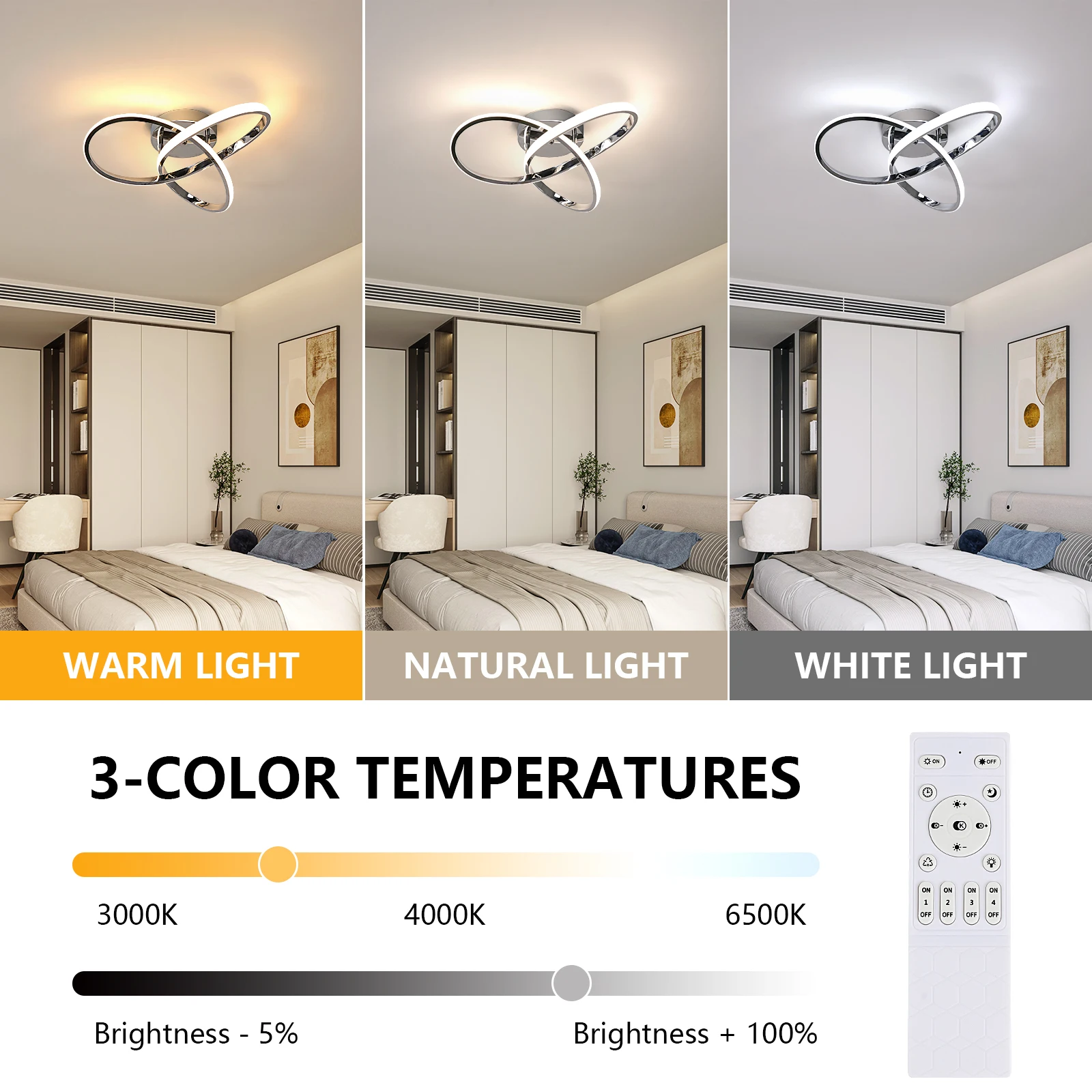 Moderne LED-Deckenleuchten mit Fernbedienung 3000K-6000K, 3 Farbtemperaturen, Blumenförmige LED-Deckenbeleuchtung – Detail 5