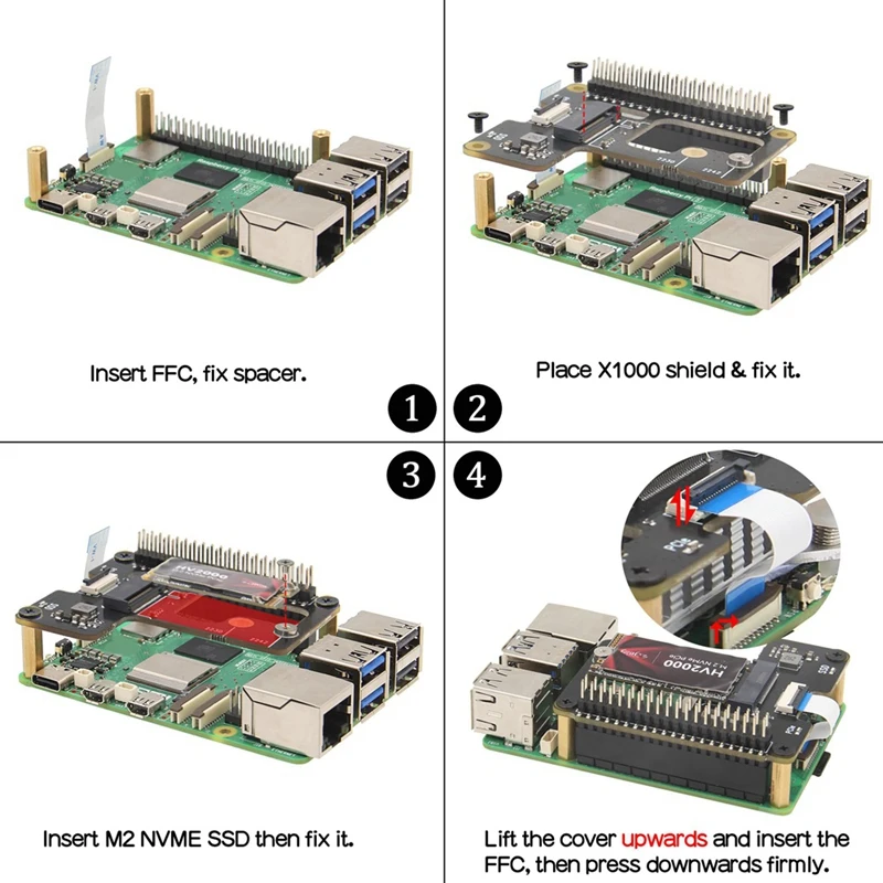 Pcie x1000 m.2 nvme ssdシールド,raspberry pi5と互換性があります