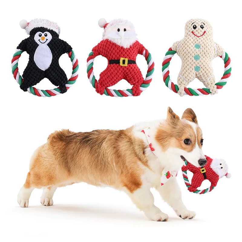 The Christmas collection of cotton rope plush dog toys contains interactive pet supplies for BB barking and grinding teeth