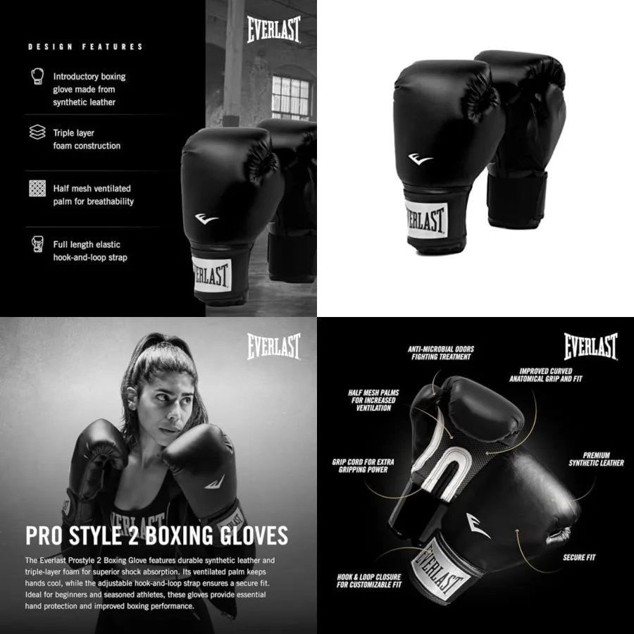 

Prostyle 2 Boxing Gloves, Entry Level Training Gloves for Men and Women, Secure Fit Hook and Loop Closure Ventilation, Heavy Ba