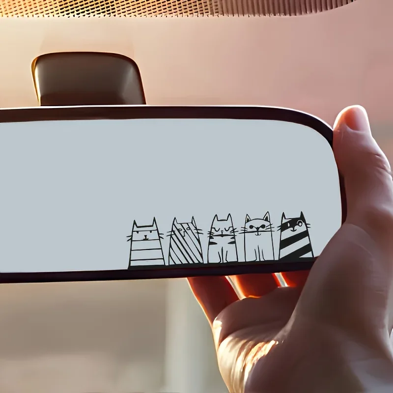 4 pezzi/set decalcomania in vinile alla moda Cat Lineup - specchio per auto/bagagli/tablet/arredamento per casco