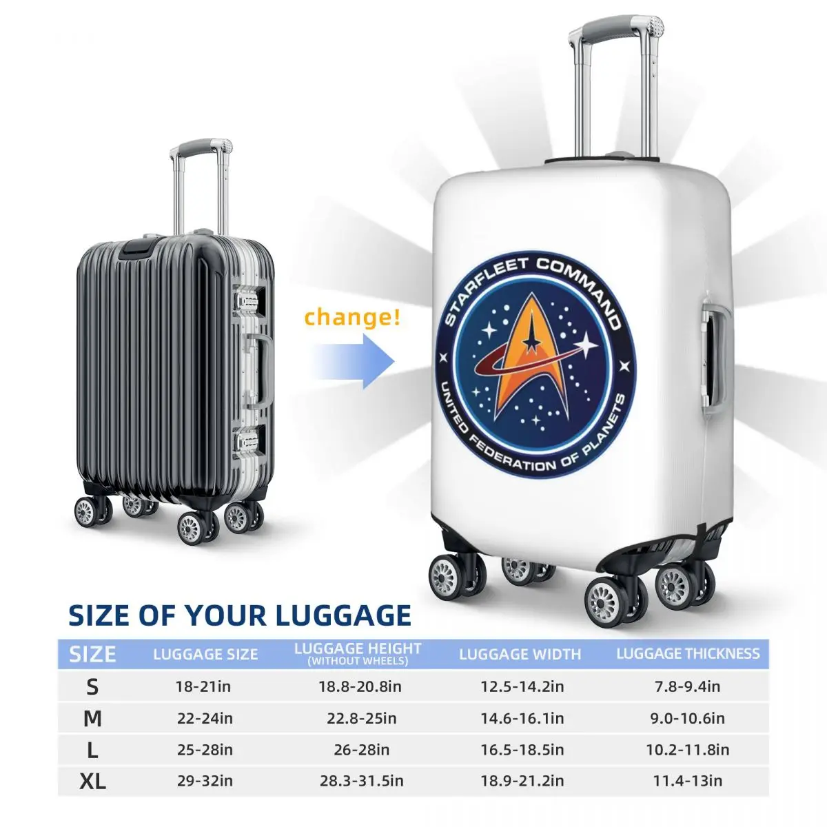 Star Treks Ciencia ficción Serie de TV Funda protectora para maleta Fundas protectoras elásticas para equipaje de viaje para 18-32 pulgadas