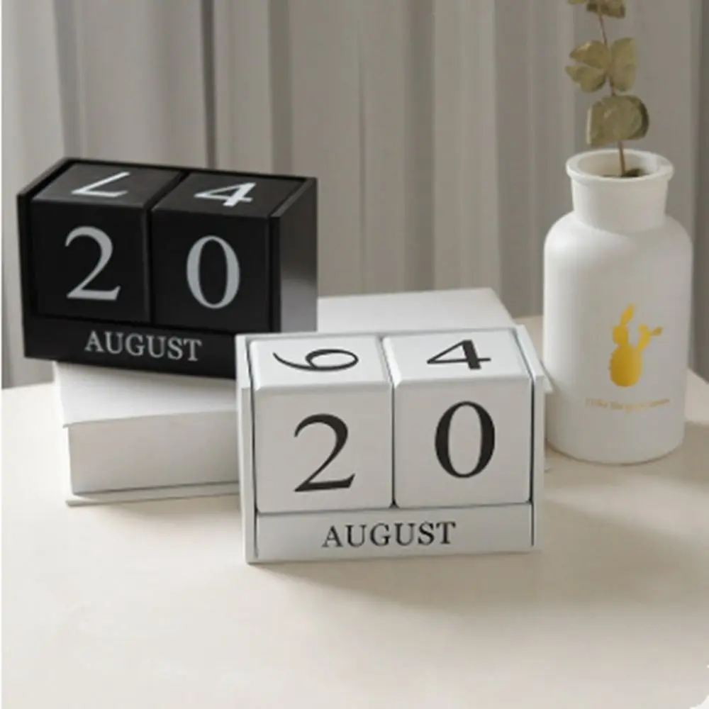 MDF Wooden Perpetual Calendar Pastoral Style Month Display Building Blocks Calendar Perpetual Calendar Eternal Blocks