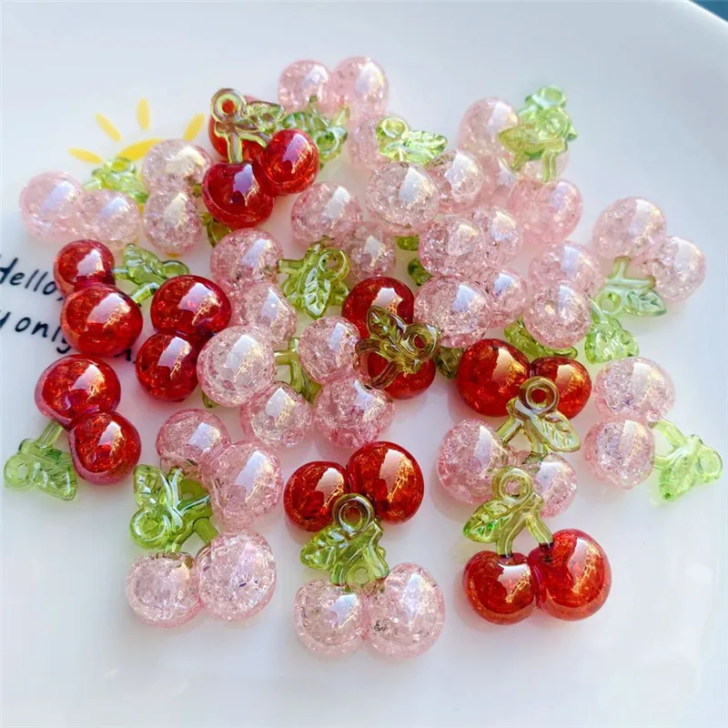 New style 50pcs/lot color print cartoon cherry shape acrylic beads diy jewerly earring/bracelet pendant accessory