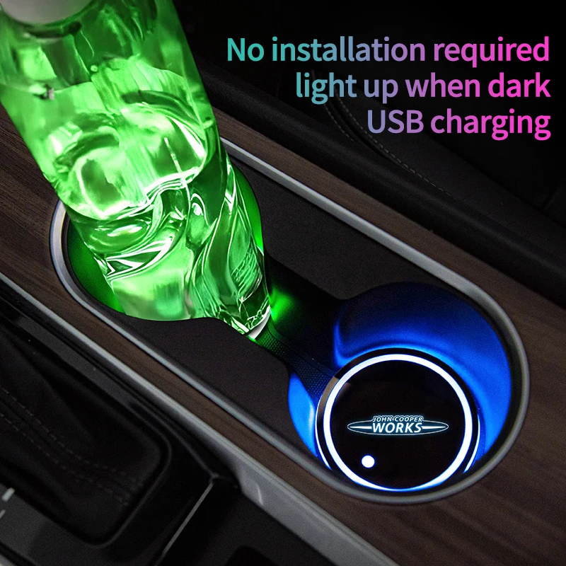 Led Car Water Cup Mat Drink Holder for Mini Cooper JCW S F54 F55 F56 F60 R50 R53 R55 R56 Emblem Auto Interior Decorative Lights