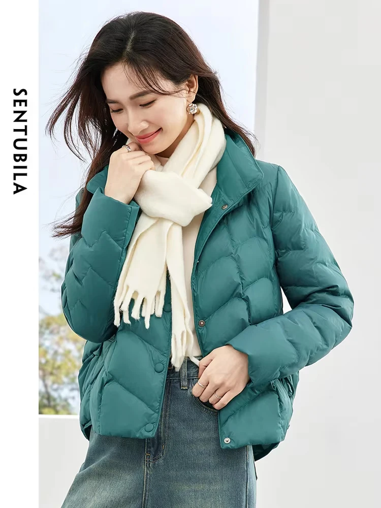 

SENTUBILA Autumn Winter 90 White Duck Down Warm Down Jacket Women 2024 Casual Single Breasted Lightweight Crop Jacket W34Y50153