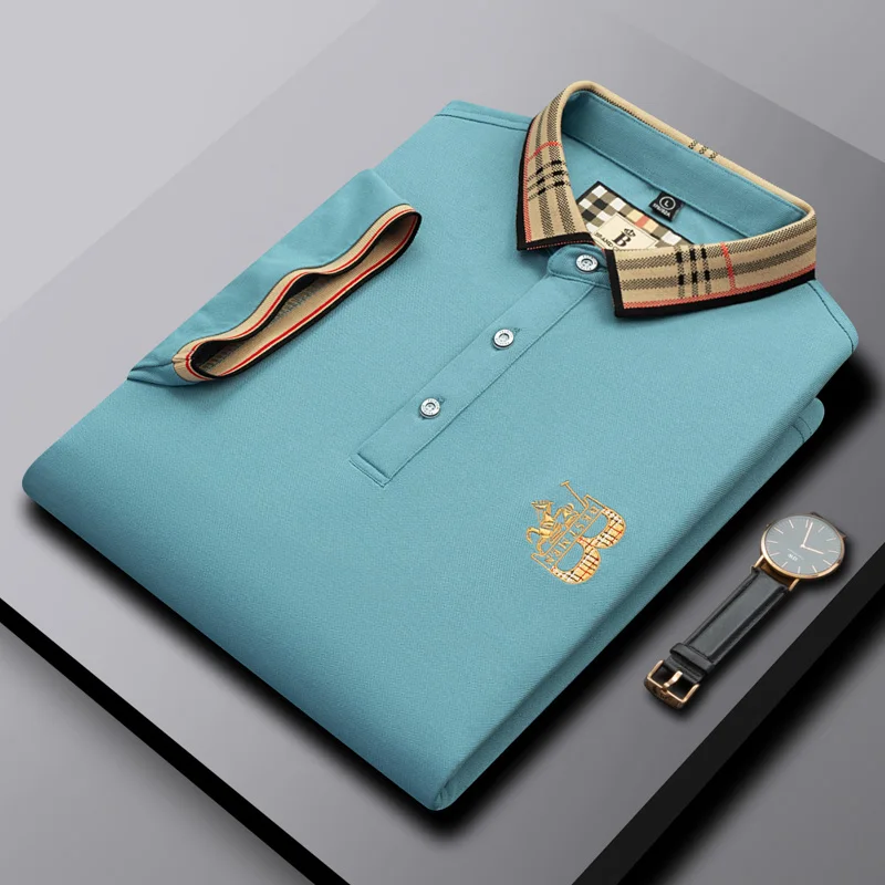 

Embroidered men's pure cotton ice silk cotton short sleeved polo shirt 2025 summer new business casual breathable men's top