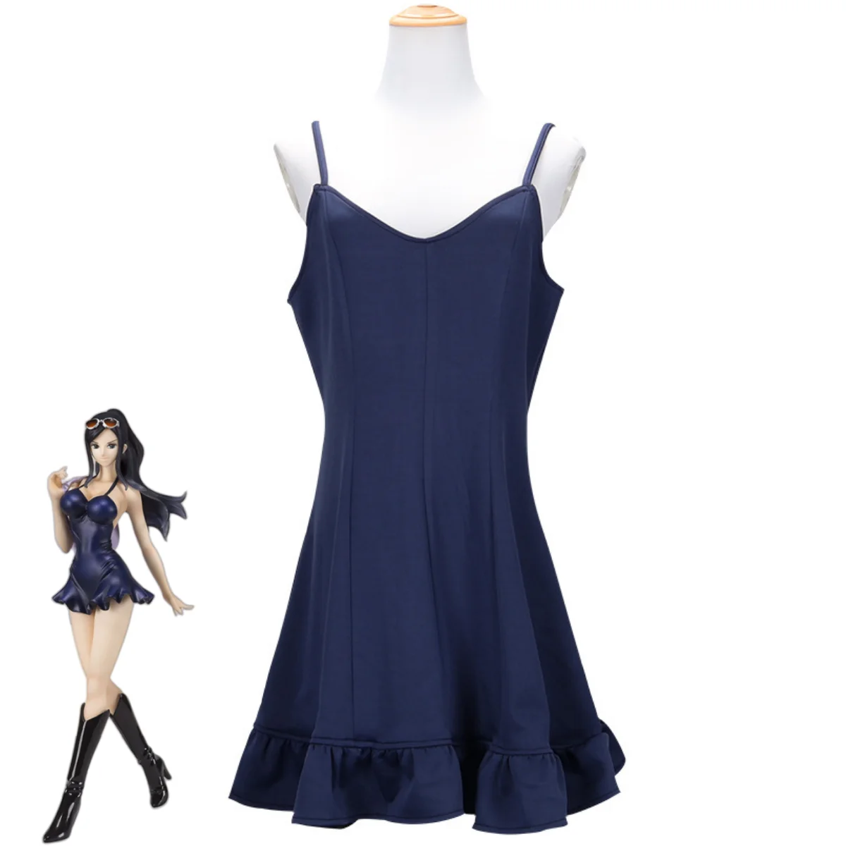 Anime Nico Robin Miss All Sunday Cosplay Costume Dressrosa Arc Pirate  Hunter Blue Sling Dress Sexy Woman Party Suit - AliExpress 200000532