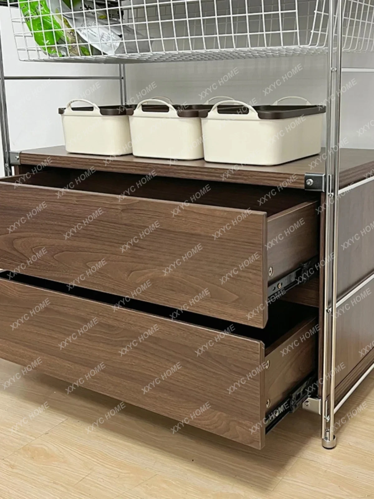 LWalnut Magazine Cabinet Floor Storage Medieval Storage Shelf Storage Rack