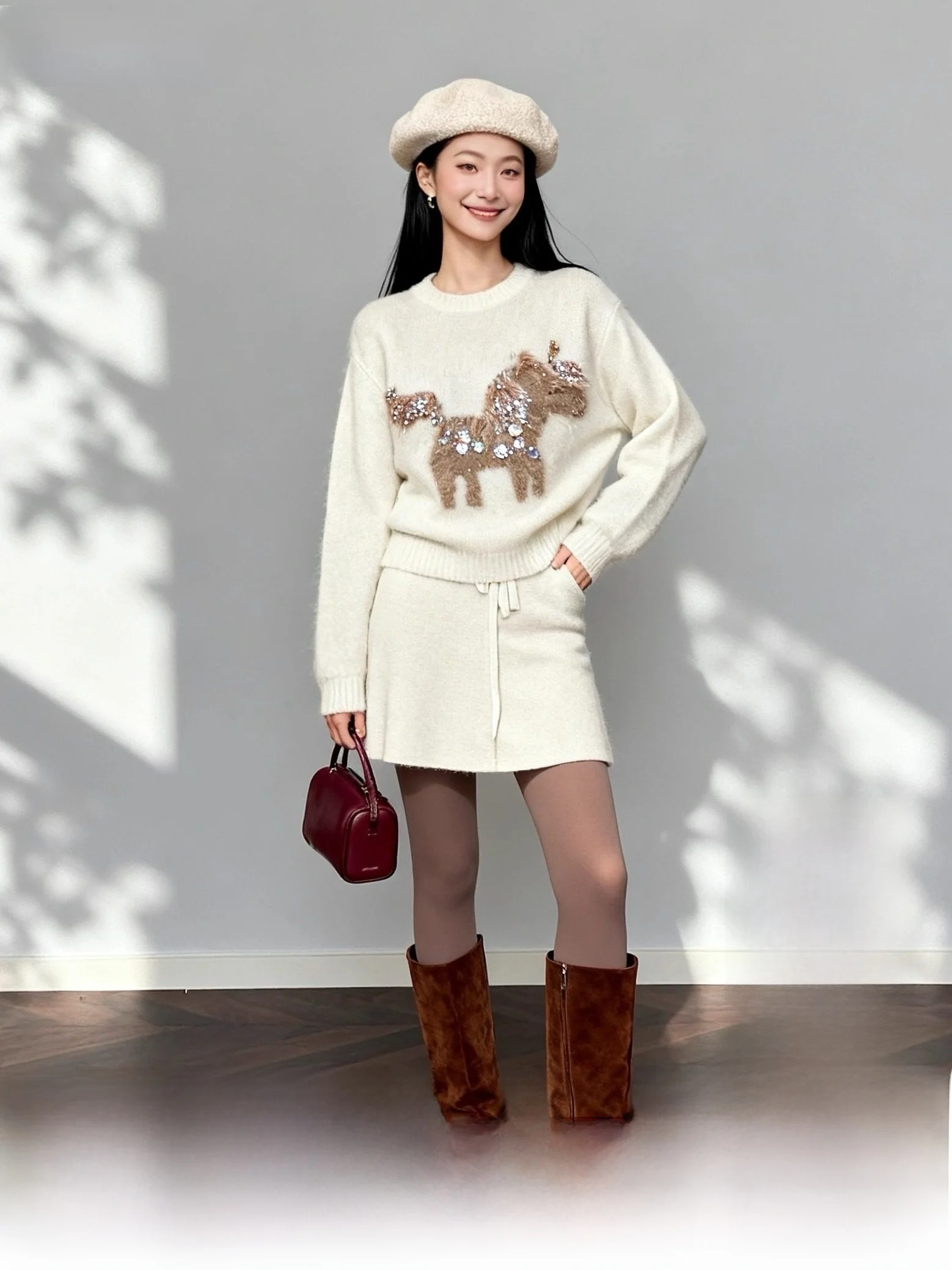 

Вязаный свитер Cisas с длинными рукавами, на флисовой подкладке, из шерсти альпака, с элегантным дизайном, теплый зимний утолщенный женский свитер