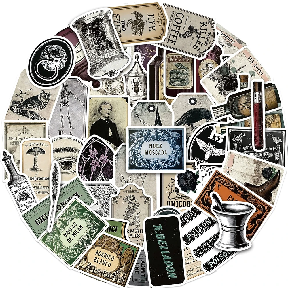 10/30/50pcs Vintage Magic Potion Bottle Label Cartoon Stickers Gothic Graffiti Decal Suitcase Notebook Guitar Decoration Sticker