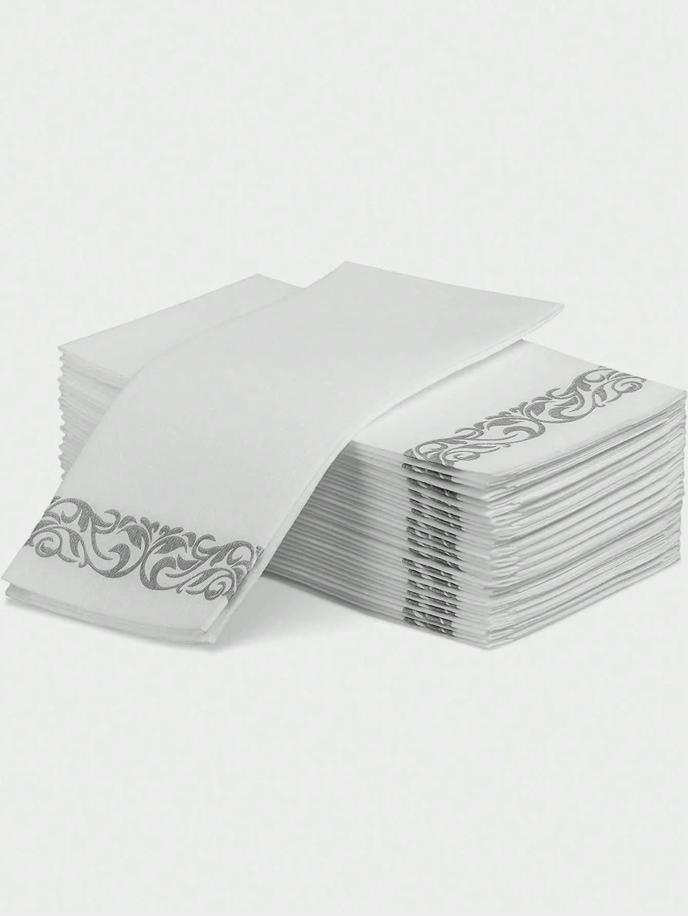 20pcs， pieces pure white, silver disposable wedding napkins, disposable Guest bathroom napkins, parties, dinners, events